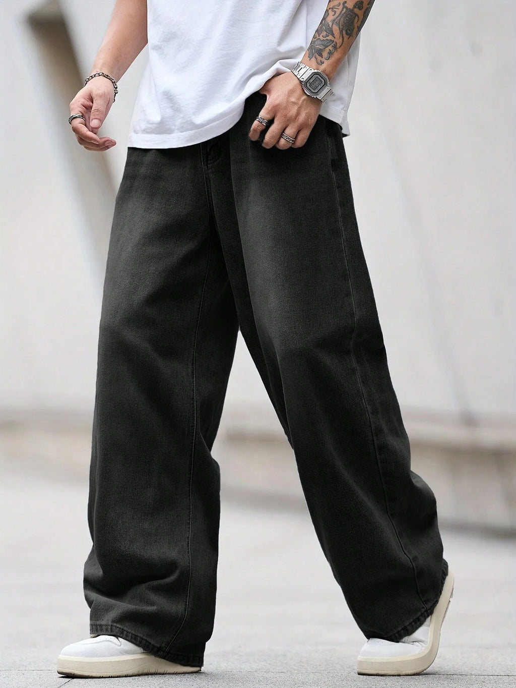 Flation Street Style Loose Denim Jeans Black